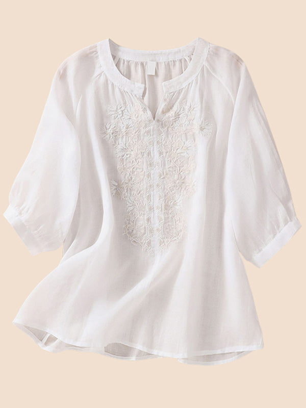 Embroidery V-Neck Shirt