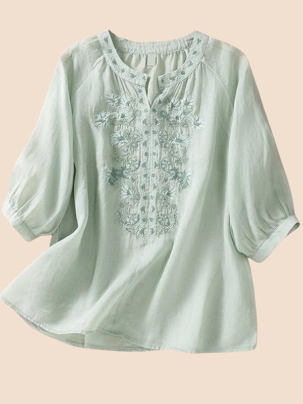 Embroidery V-Neck Shirt