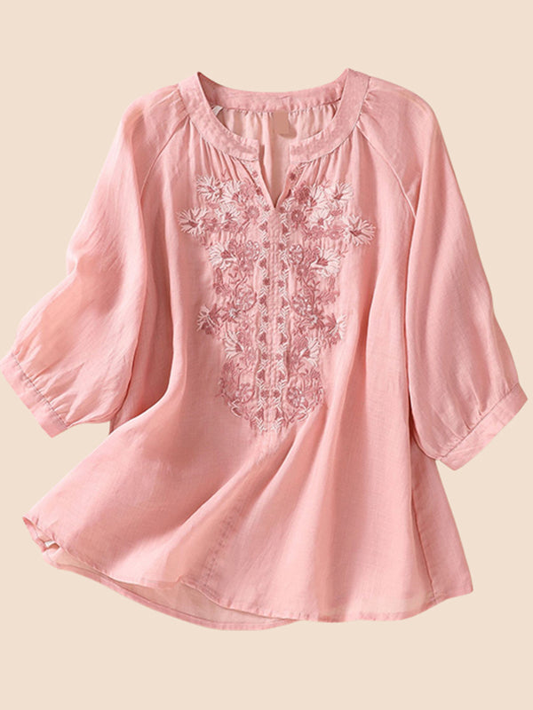 Embroidery V-Neck Shirt