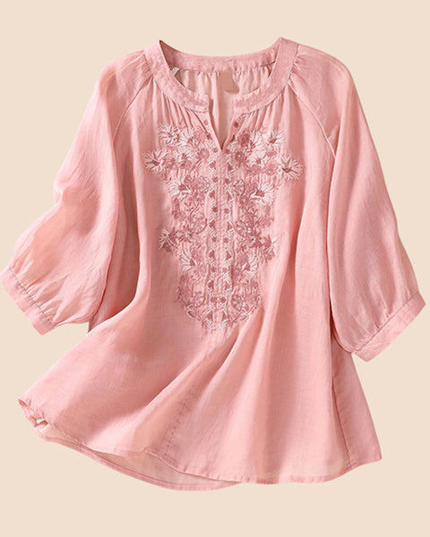 Embroidery V-Neck Shirt