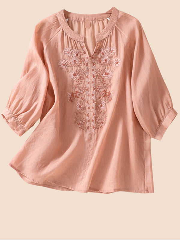 Embroidery V-Neck Shirt