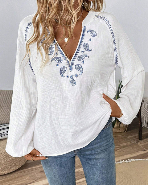 Embroidery V-Neck Blouse