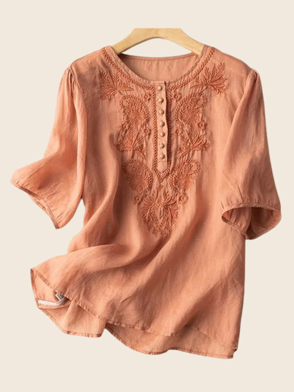 Embroidery Button-Front Shirt