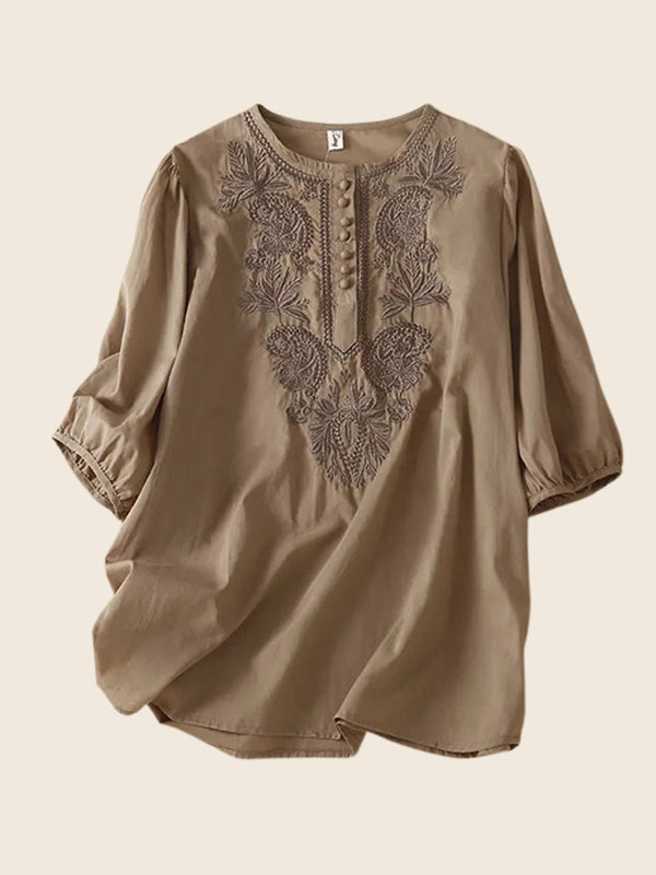 Embroidery Button-Front Shirt
