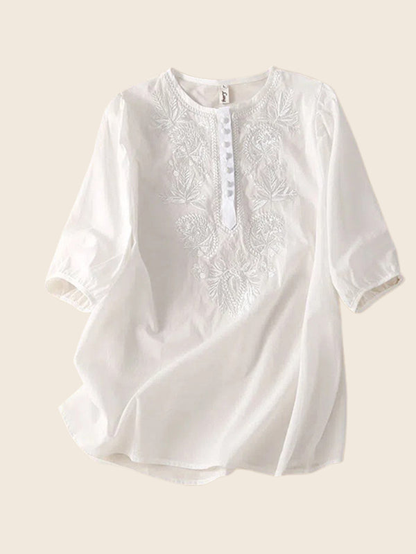 Embroidery Button-Front Shirt