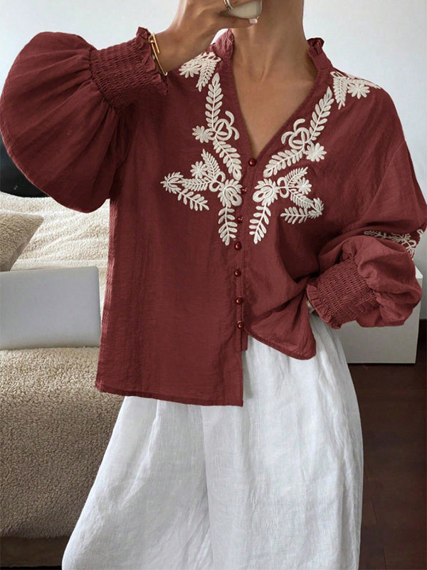 Embroidery Button-Front Shirt
