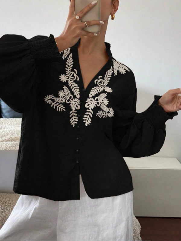 Embroidery Button-Front Shirt