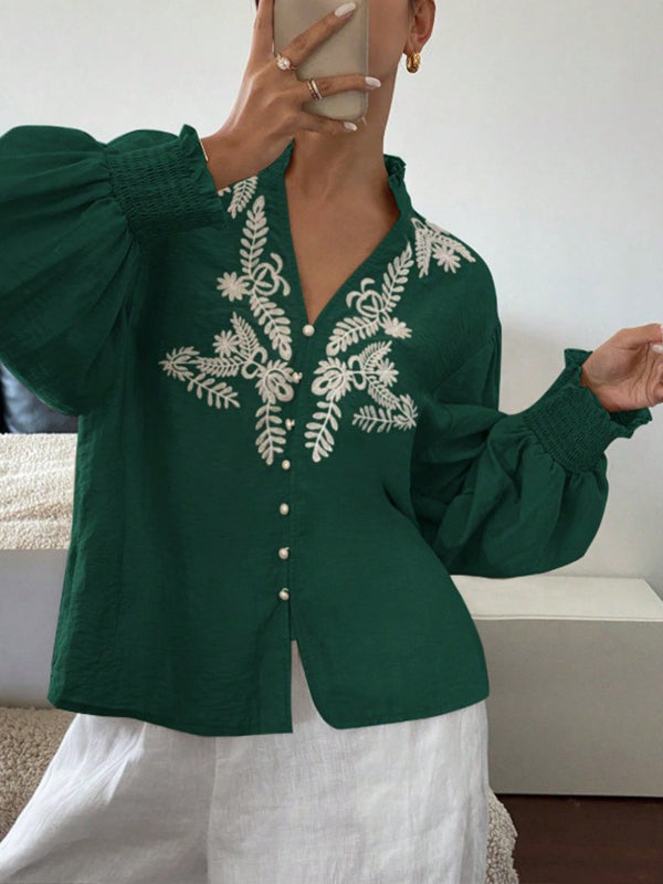 Embroidery Button-Front Shirt