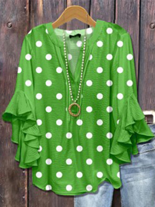 Printed-Combo V-Neck Blouse