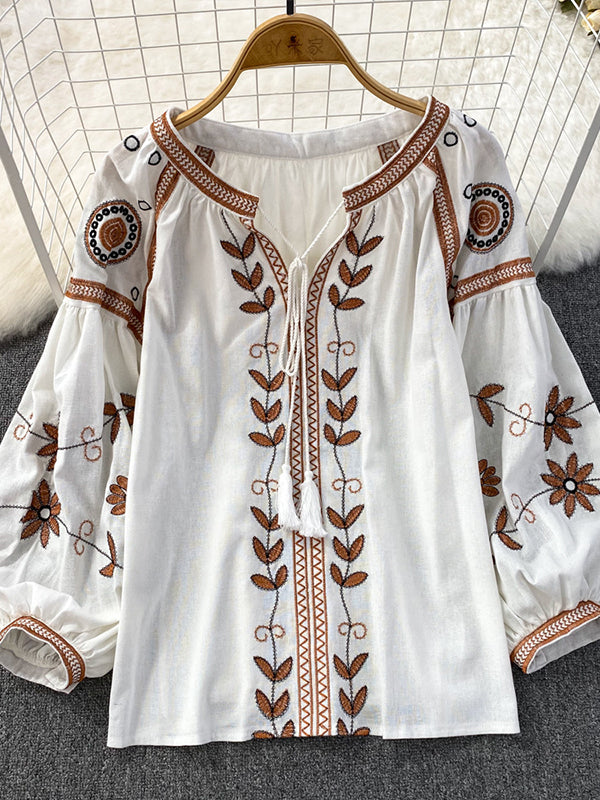 Embroidery Tied Blouse