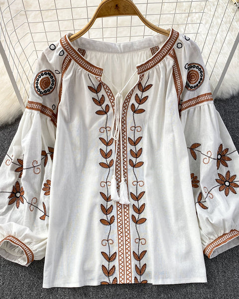Embroidery Tied Blouse