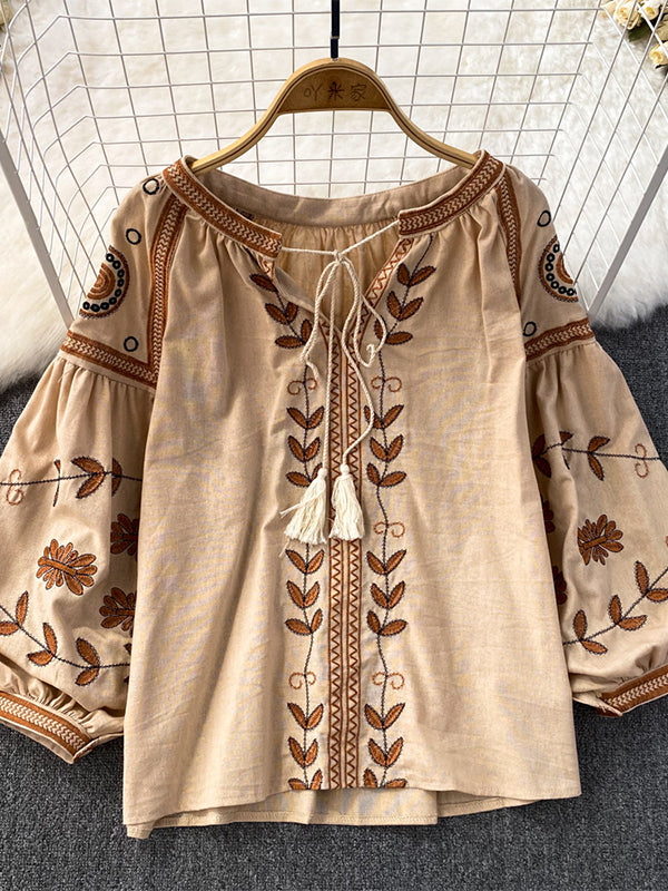 Embroidery Tied Blouse