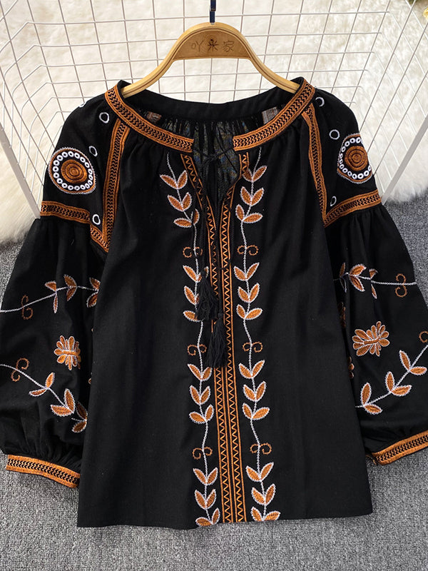 Embroidery Tied Blouse