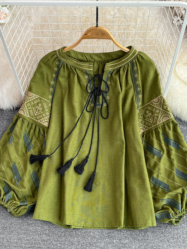 Embroidery Tied Blouse
