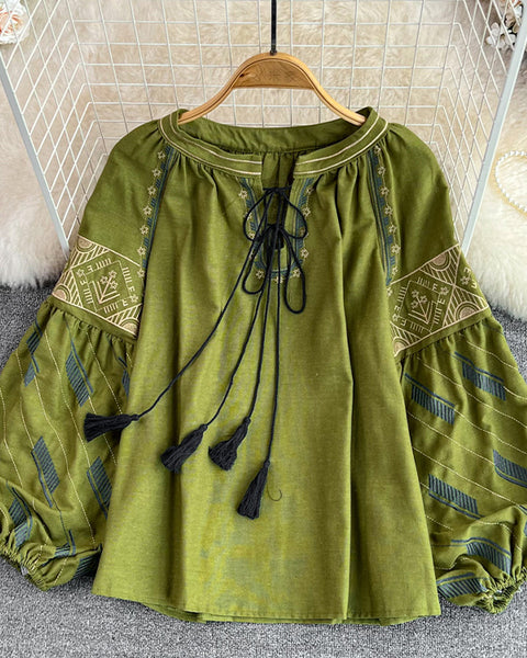 Embroidery Tied Blouse