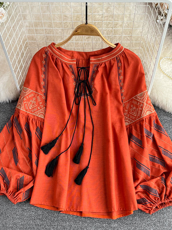 Embroidery Tied Blouse