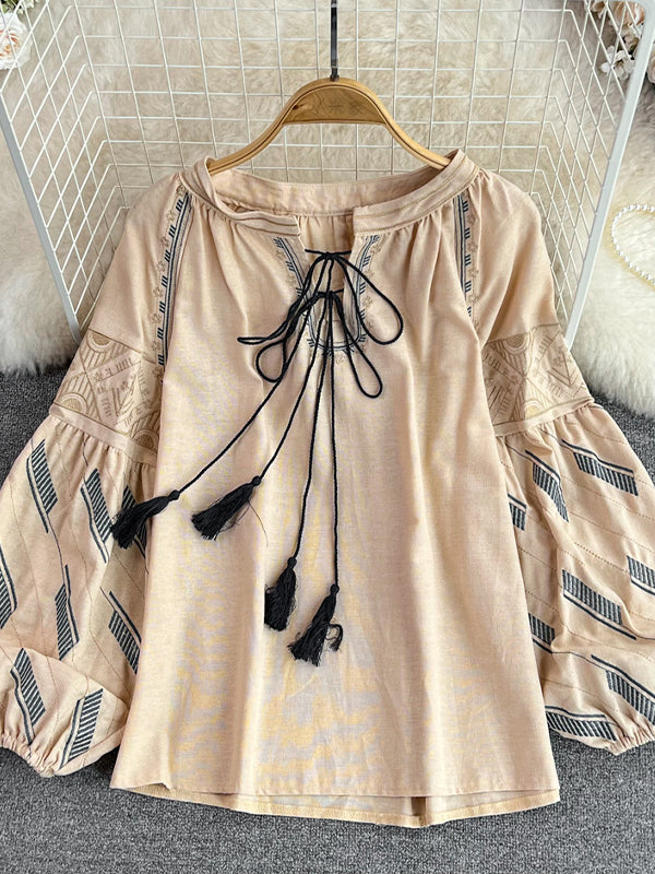 Embroidery Tied Blouse