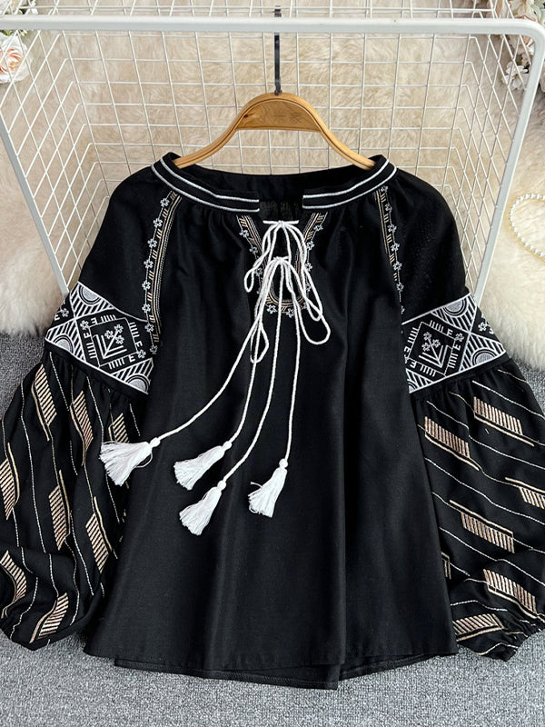 Embroidery Tied Blouse