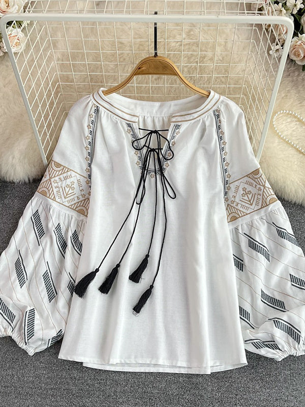 Embroidery Tied Blouse