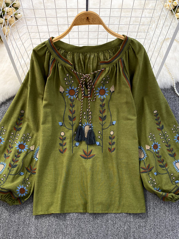 Embroidery Tied Blouse