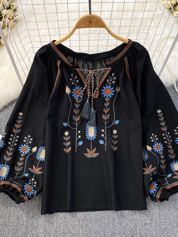 Embroidery Tied Blouse