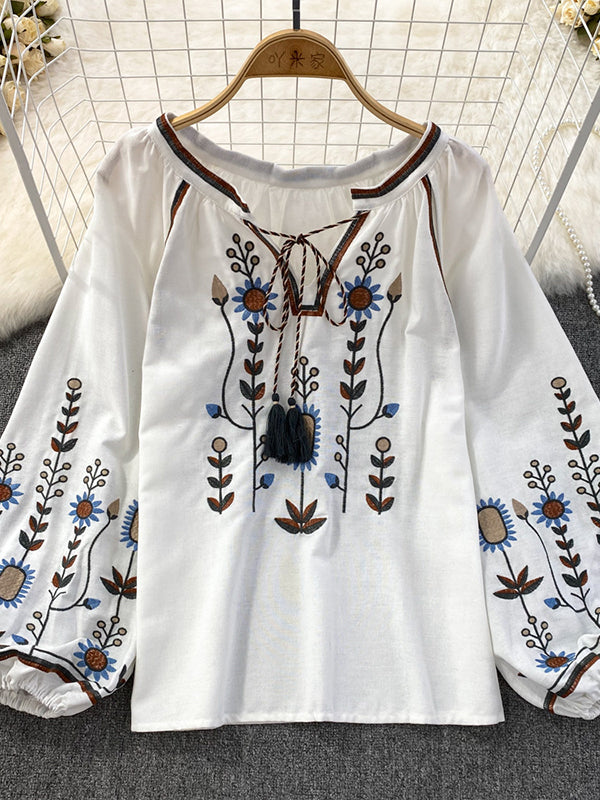 Embroidery Tied Blouse