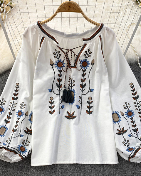 Embroidery Tied Blouse