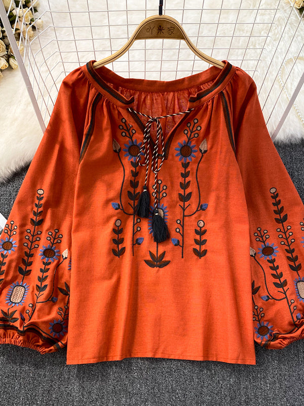 Embroidery Tied Blouse