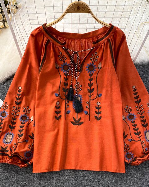 Embroidery Tied Blouse