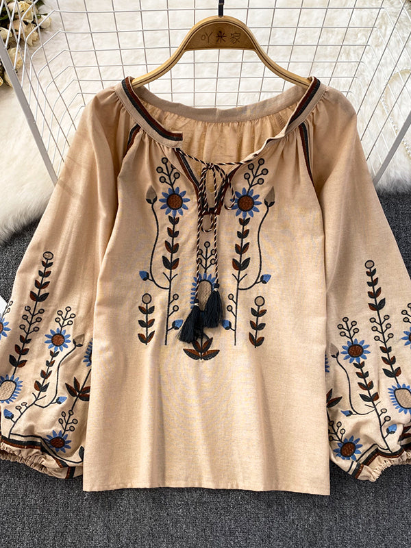 Embroidery Tied Blouse