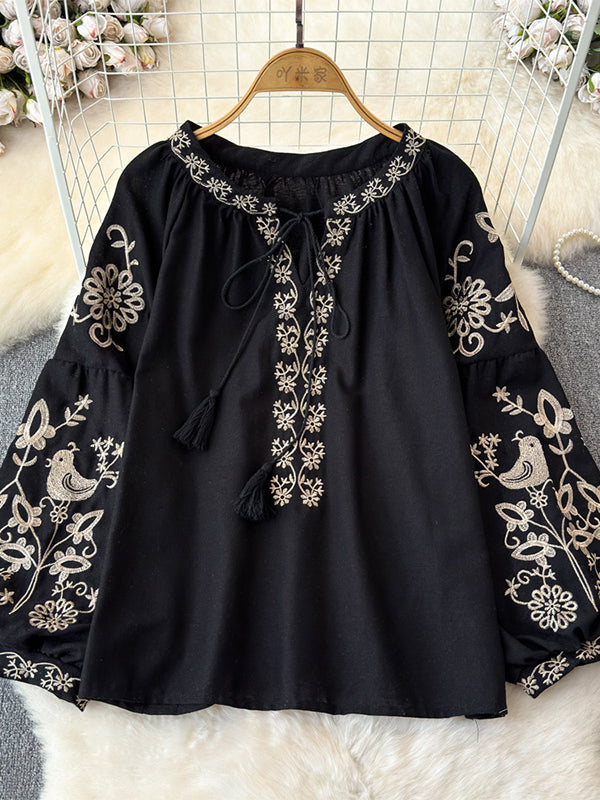 Embroidery Tied Blouse