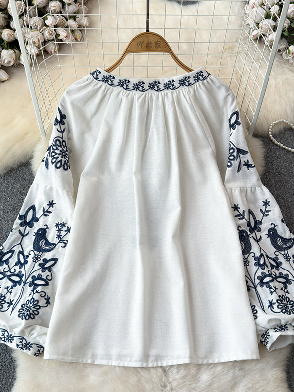 Embroidery Tied Blouse