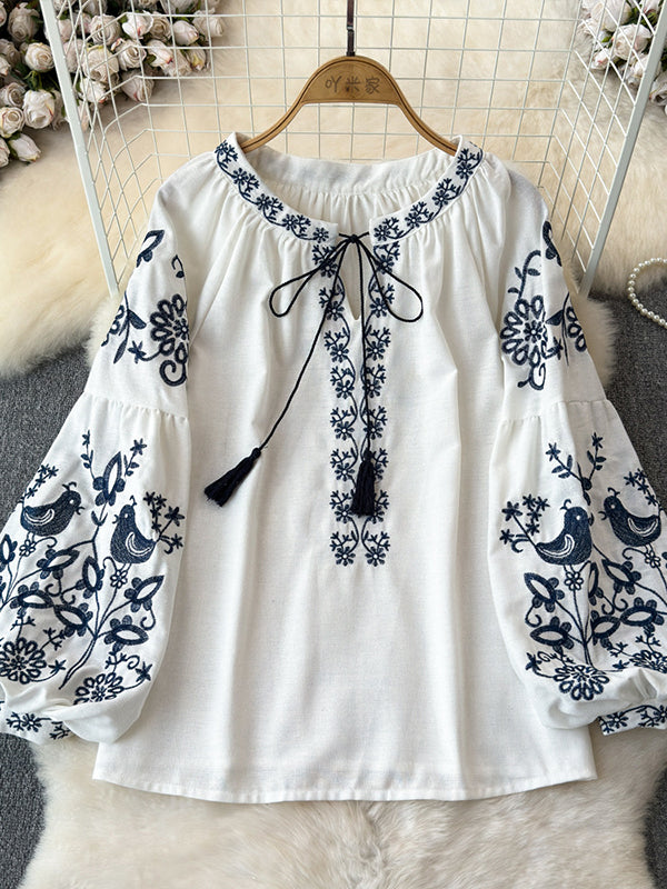 Embroidery Tied Blouse