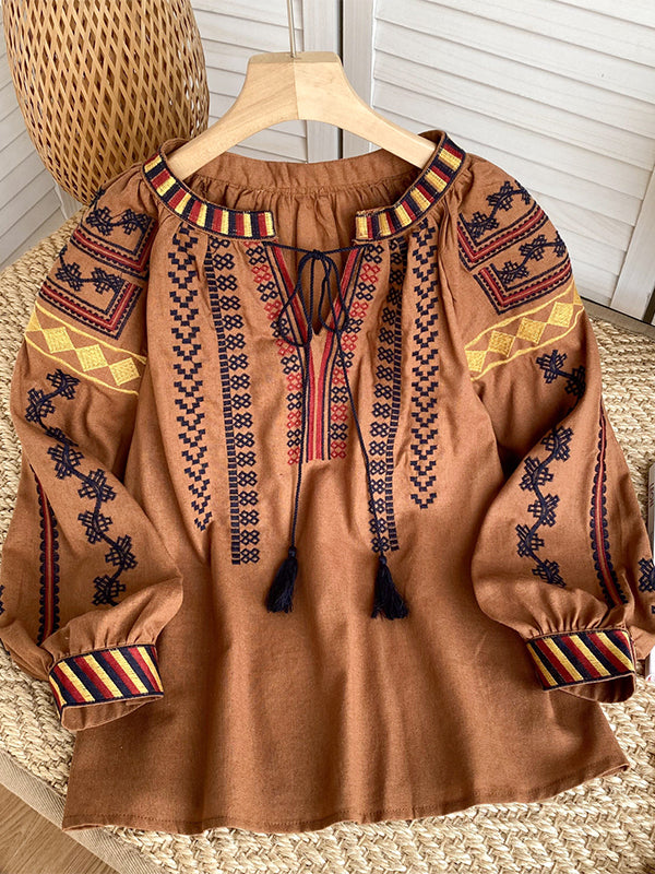 Embroidery Tied Blouse
