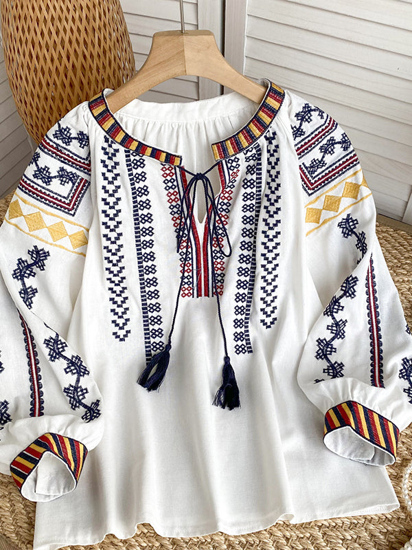 Embroidery Tied Blouse