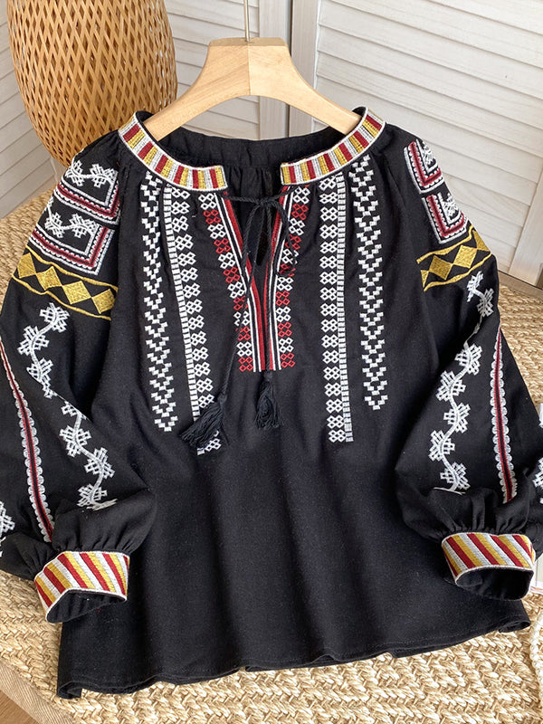Embroidery Tied Blouse
