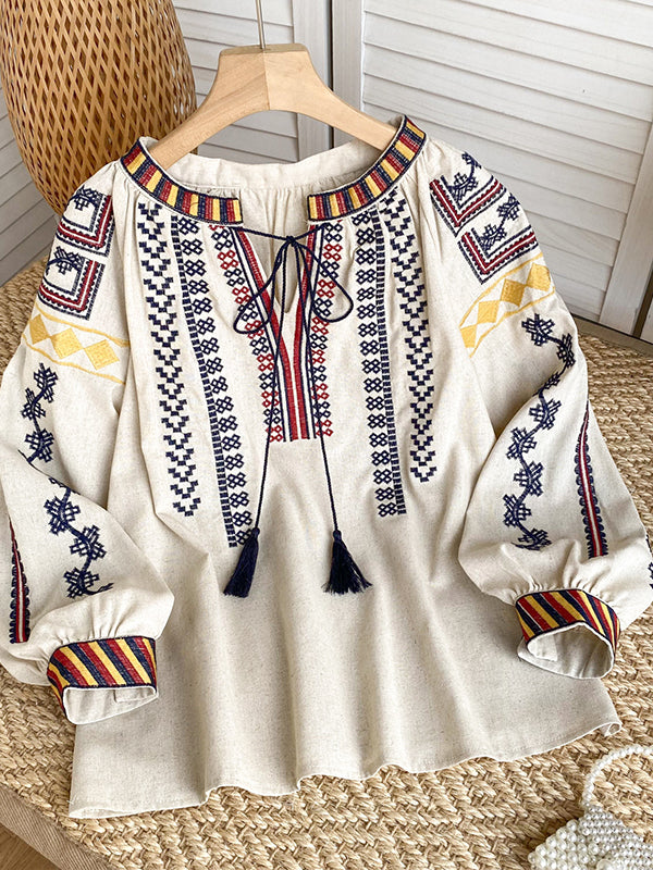 Embroidery Tied Blouse