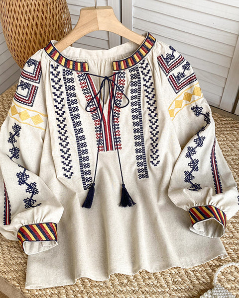 Embroidery Tied Blouse