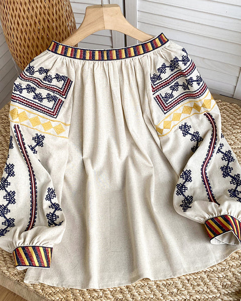 Embroidery Tied Blouse