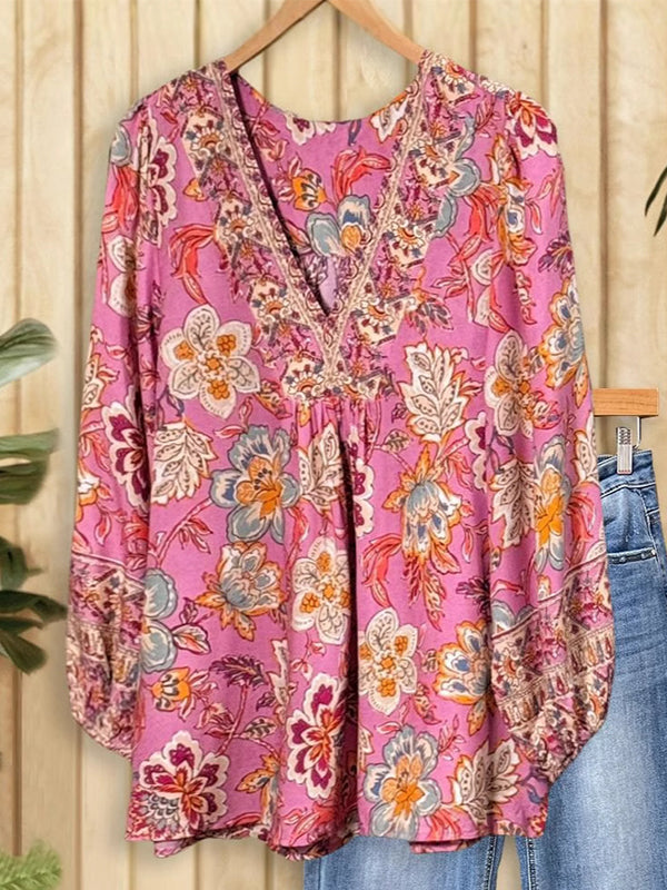 Printed V-Neck Blouse