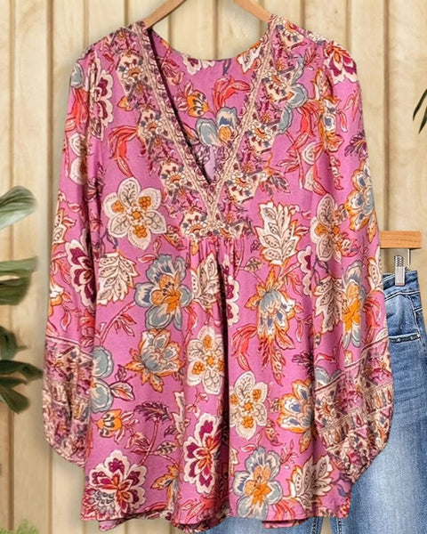 Printed V-Neck Blouse