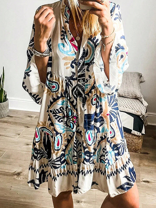 Printed Button-Front Shirt Dress
