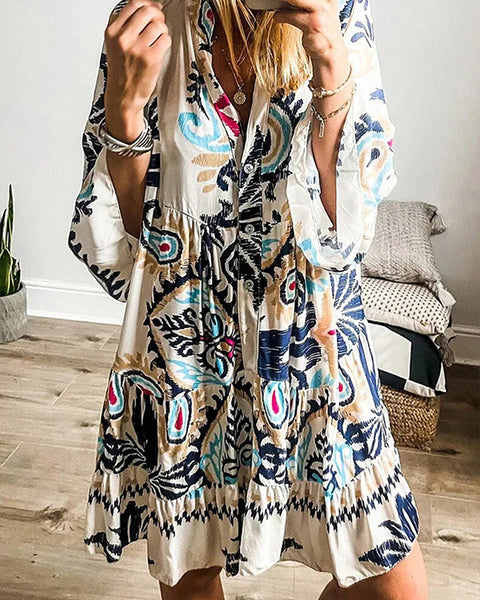 Printed Button-Front Shirt Dress