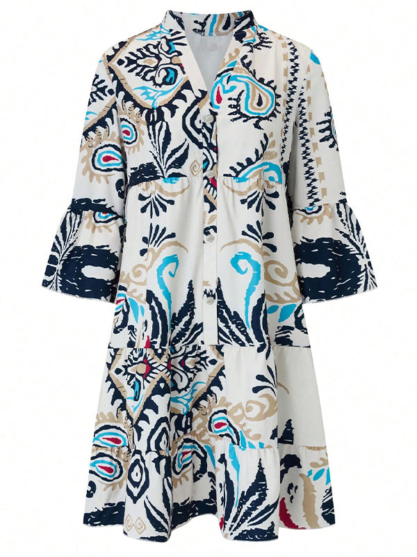 Printed Button-Front Shirt Dress