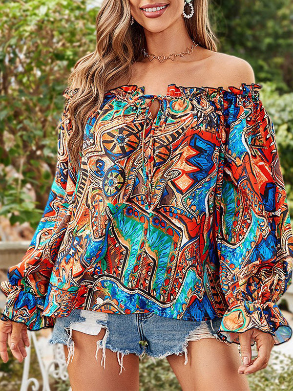 Printed Off-Shoulder Tied Top