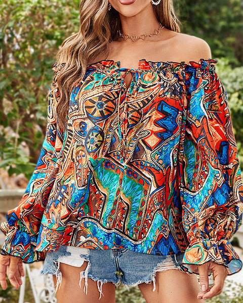 Printed Off-Shoulder Tied Top