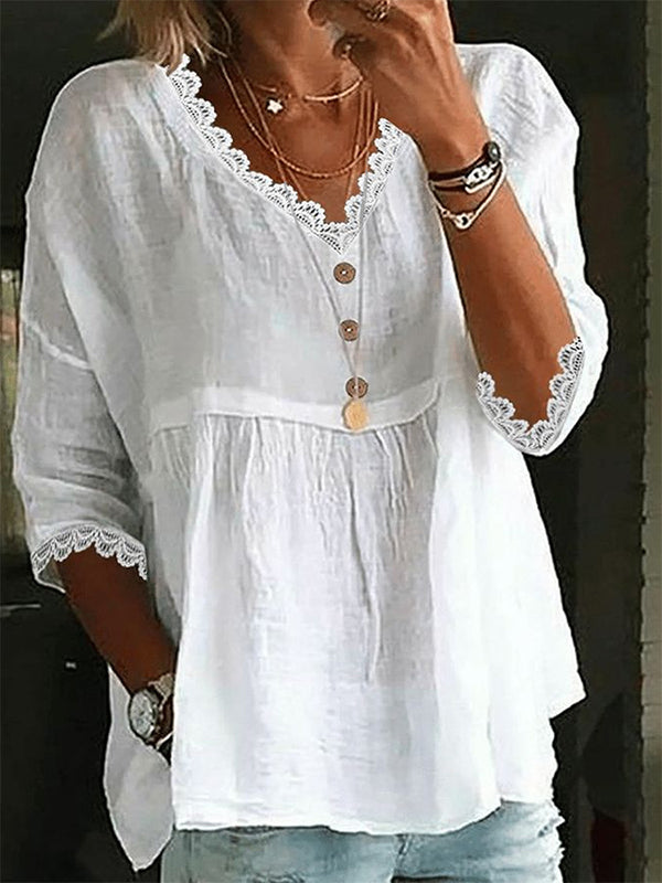 Lace-Combo Button-Front Shirt
