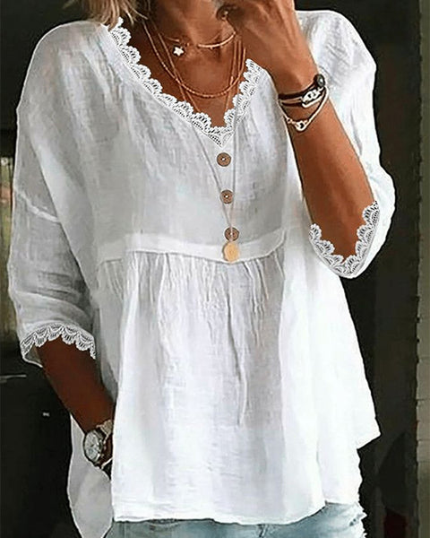Lace-Combo Button-Front Shirt