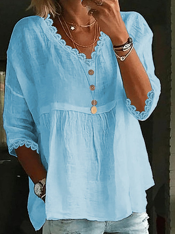 Lace-Combo Button-Front Shirt