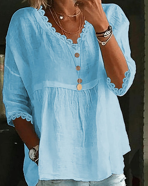 Lace-Combo Button-Front Shirt